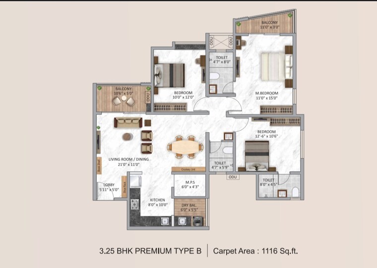 Floor Plan, krisala-aventis 3.5 Bedroom 1116 Sq.Ft. Apartment In Tathawade Pune 9236693