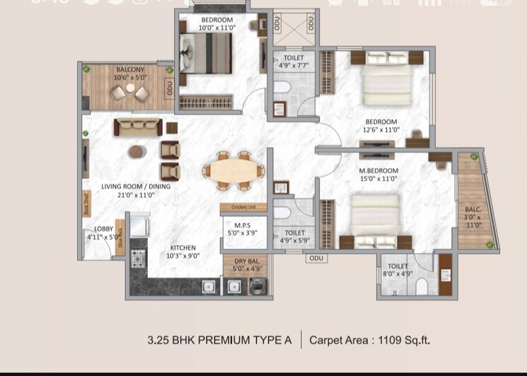 Floor Plan, krisala-aventis 3.5 Bedroom 1109 Sq.Ft. Apartment In Tathawade Pune 9236731