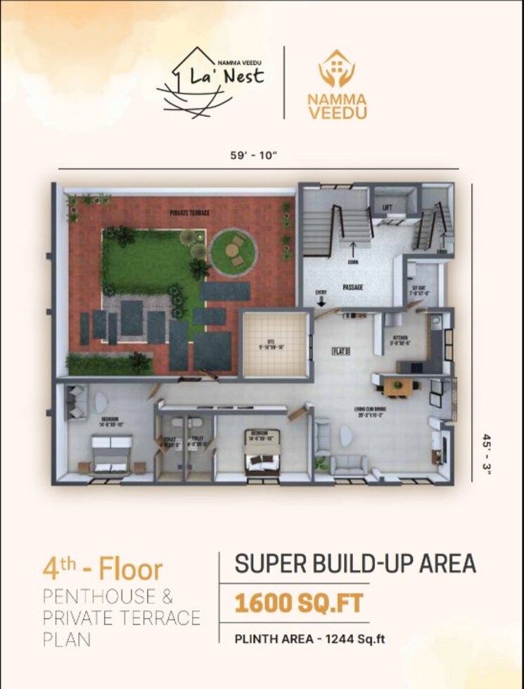 Floor Plan, reddiarpalayam 3 Bedroom 1600 Sq.Ft. Penthouse In Reddiarpalayam Pondicherry 9237870