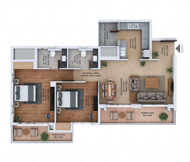 Floor Plan, ace-starlit 2 Bedroom 1350 Sq.Ft. Apartment In Sector 152 Noida 9244487