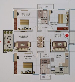 Floor Plan in 2.5 BHK Apartment at My Home Sayuk, Tellapur – for Sale