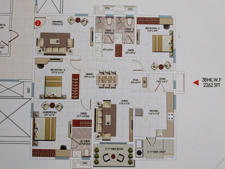 Floor Plan, my-home-sayuk 3 Bedroom 2262 Sq.Ft. Apartment In Tellapur Hyderabad 9247885