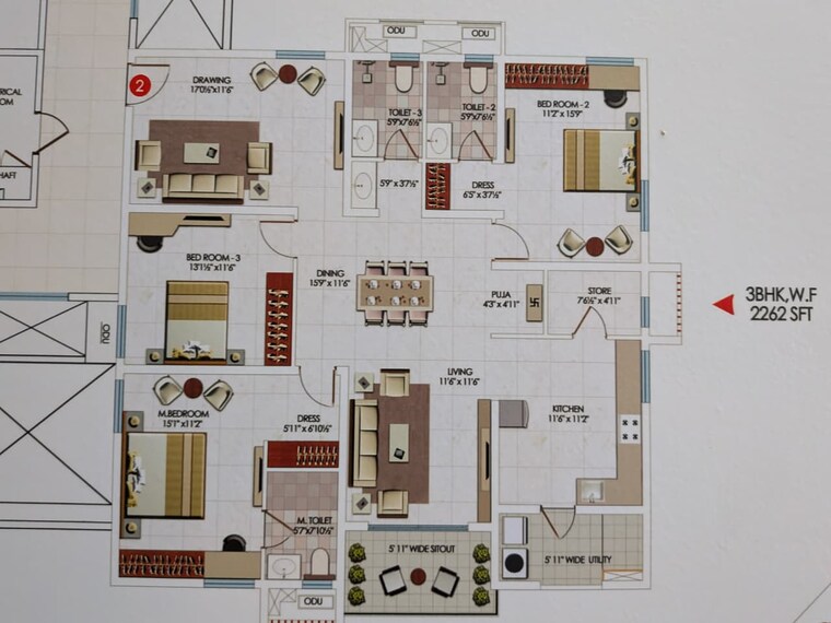 Floor Plan, my-home-sayuk 3 Bedroom 2262 Sq.Ft. Apartment In Tellapur Hyderabad 9247885