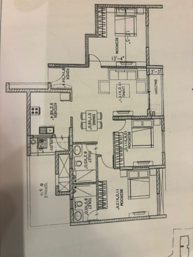 Floor Plan, pride-pristine 2.5 Bedroom 1192 Sq.Ft. Apartment In Electronic City Bangalore 9248008