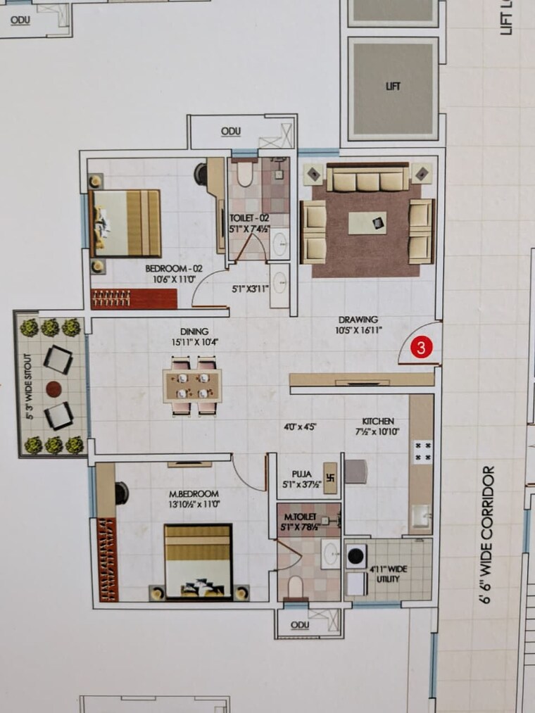 Floor Plan, my-home-sayuk 2 Bedroom 1355 Sq.Ft. Apartment In Tellapur Hyderabad 9248276