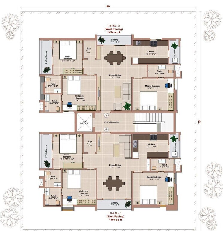 Floor Plan, kakatiya-emerald 3 Bedroom 1495 Sq.Ft. Apartment In Gopanpally Hyderabad 9248388
