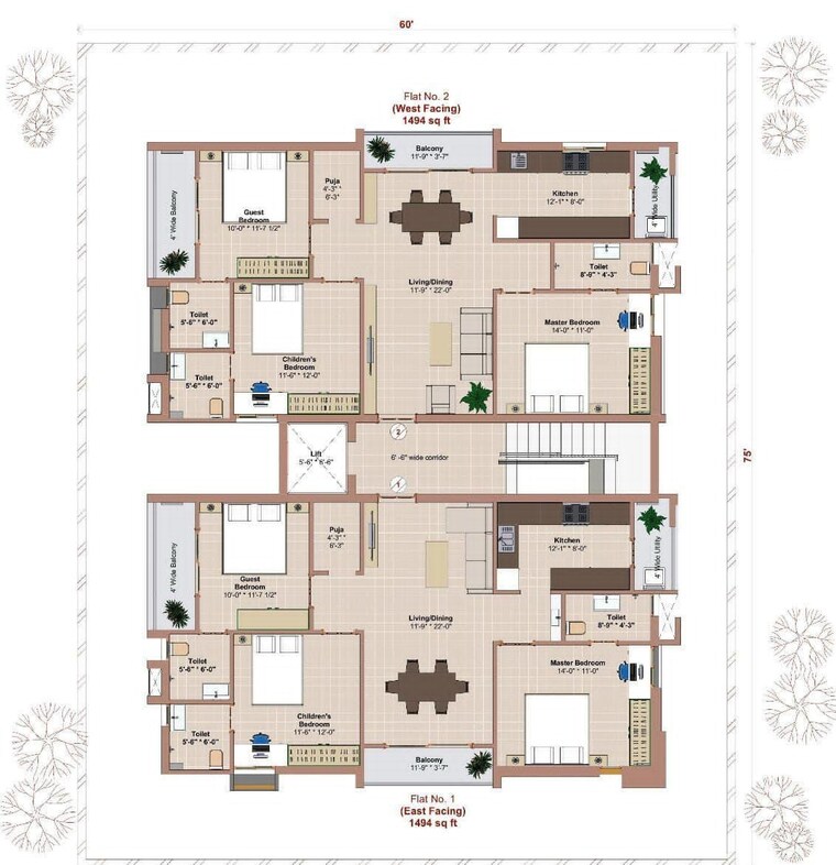 Floor Plan, kakatiya-emerald 3 Bedroom 1495 Sq.Ft. Apartment In Gopanpally Hyderabad 9248388