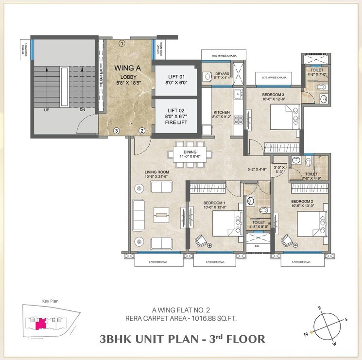 Floor Plan, bharat-primavistas 3 Bedroom 1017 Sq.Ft. Apartment In Vile Parle West Mumbai 9249985