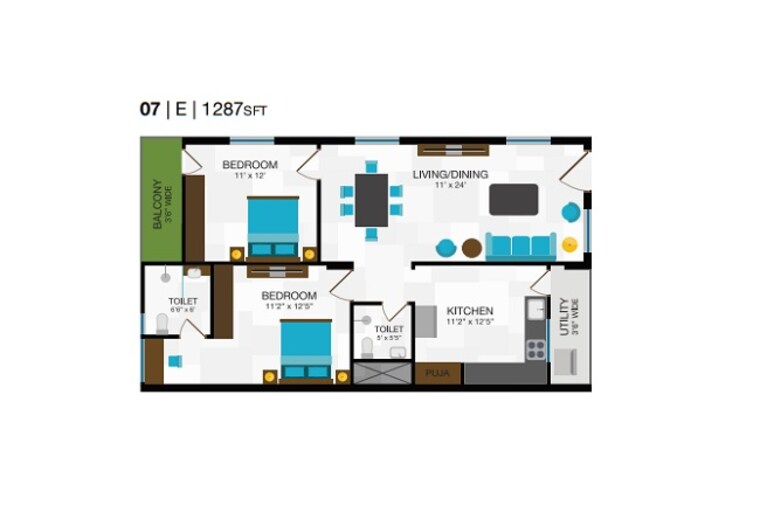 Floor Plan, suchitra 2 Bedroom 1285 Sq.Ft. Apartment In Suchitra Hyderabad 9249997