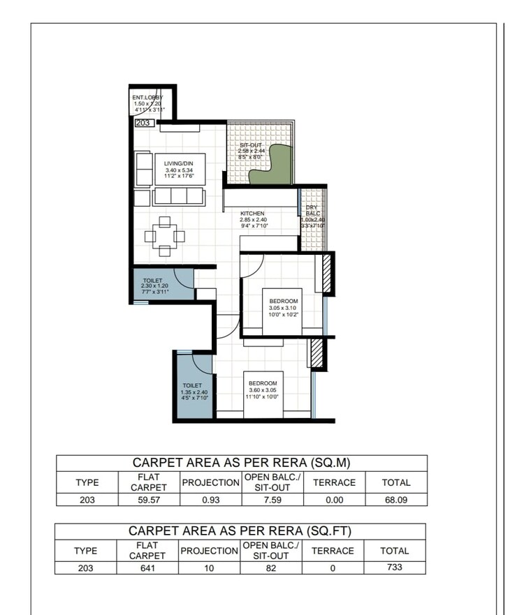 Floor Plan, amar-chs-erandwane 2 Bedroom 750 Sq.Ft. Apartment In Erandwane Pune 9253057
