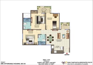 Floor Plan in 2 BHK Apartment at Signature Global Orchard Avenue, Sector 93 – for Sale