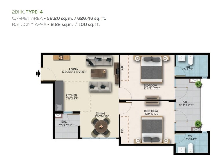 Floor Plan, suncity-avenue-76 2 Bedroom 735 Sq.Ft. Apartment In Sector 76 Gurgaon 9254548