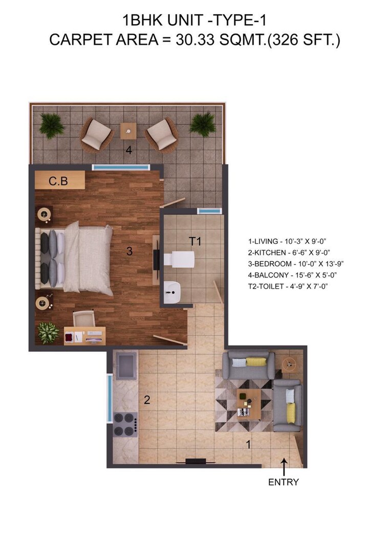 Floor Plan, rof-amaltas 2 Bedroom 645 Sq.Ft. Apartment In Sector 92 Gurgaon 9255136