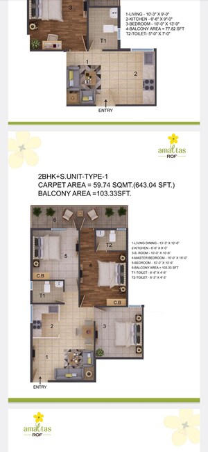 Floor Plan in 2 BHK Apartment at ROF Amaltas, Sector 92 – for Sale