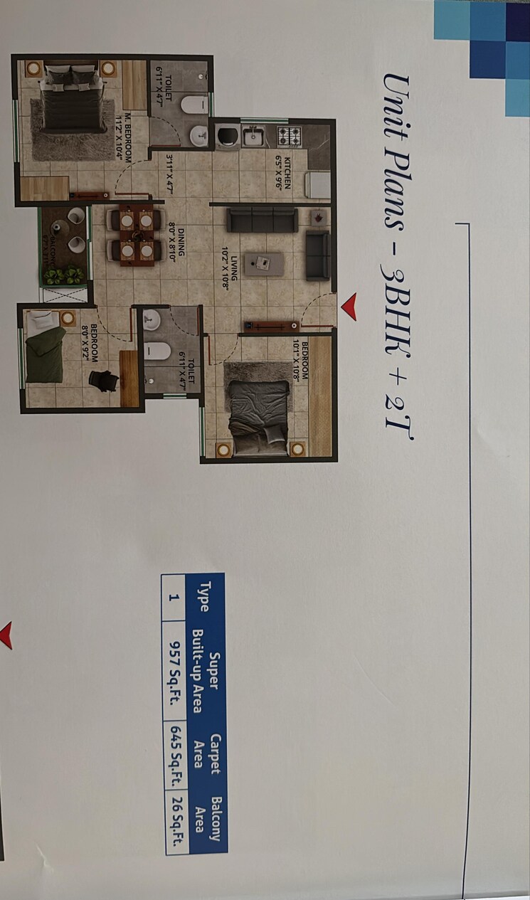 Floor Plan, salarpuria-sattva-bliss 2.5 Bedroom 960 Sq.Ft. Apartment In Budigere Cross Bangalore 9258834