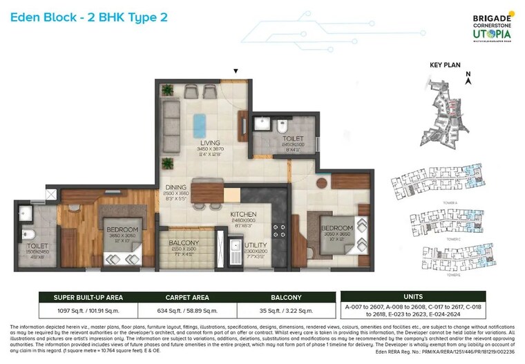 Floor Plan, brigade-cornerstone-utopia 2 Bedroom 1097 Sq.Ft. Apartment In Varthur Bangalore 9258948