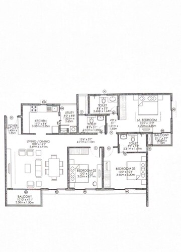 Floor Plan in 3 BHK Apartment at Godrej Aqua, International Airport Road – for Sale