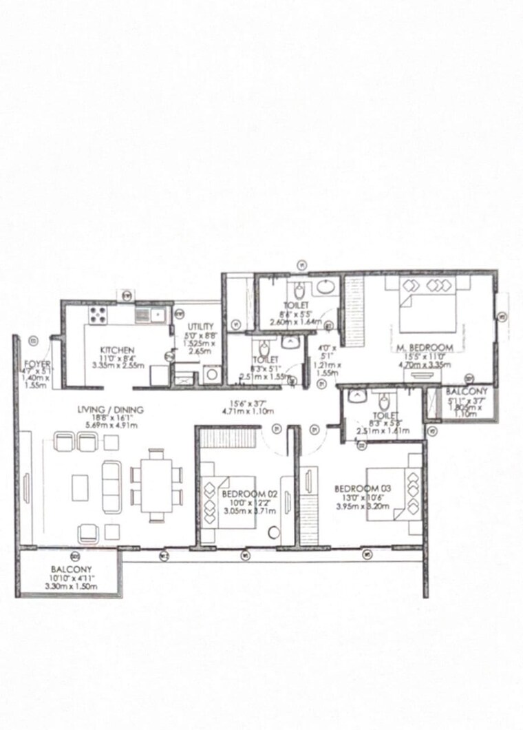 Floor Plan, godrej-aqua 3 Bedroom 1665 Sq.Ft. Apartment In International Airport Road Bangalore 9259231