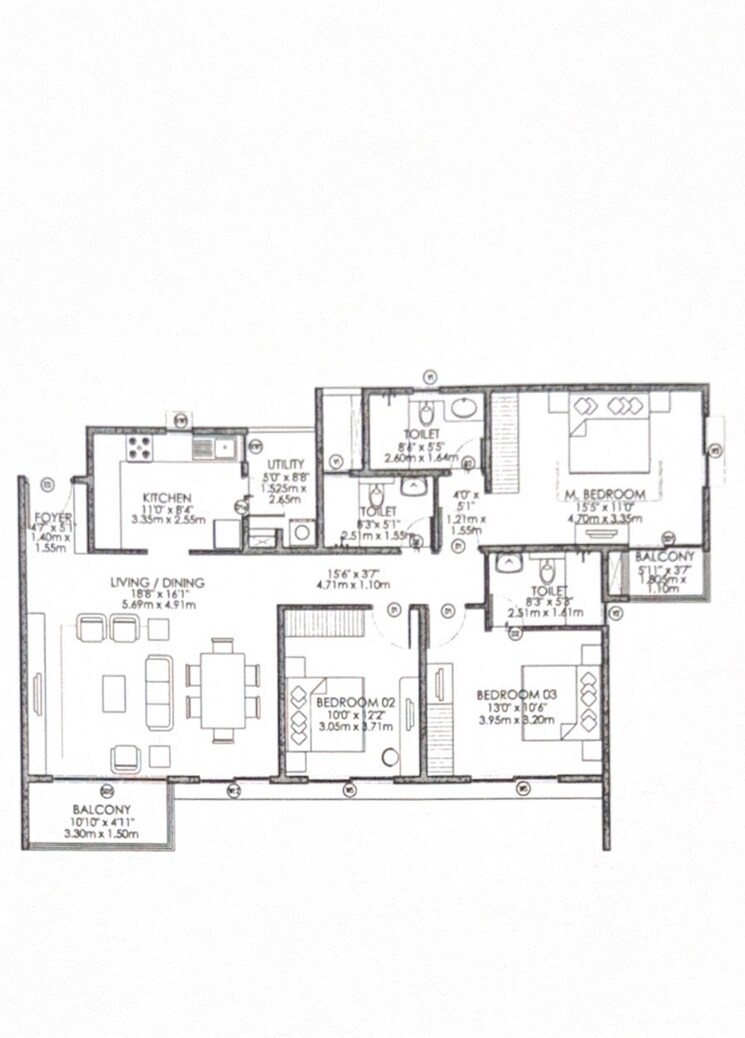 Floor Plan, godrej-aqua 3 Bedroom 1665 Sq.Ft. Apartment In International Airport Road Bangalore 9259231