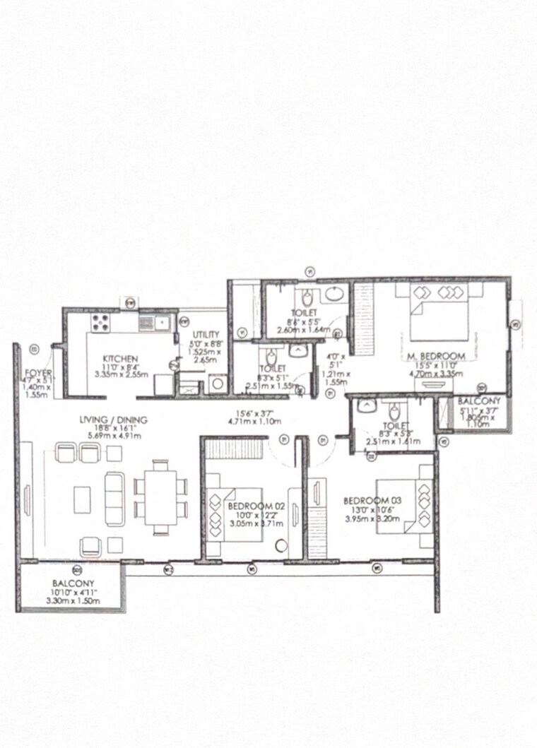 Floor Plan, godrej-aqua 3 Bedroom 1665 Sq.Ft. Apartment In International Airport Road Bangalore 9259231