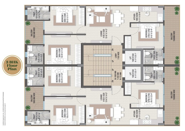 Floor Plan, vks-palm-drive 3 Bedroom 1295 Sq.Ft. Builder Floor In Pataudi Gurgaon 9262694