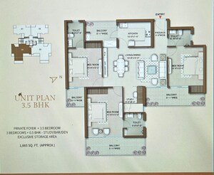 Floor Plan in 3 BHK Apartment at M3M Capital, Sector 113 – for Sale