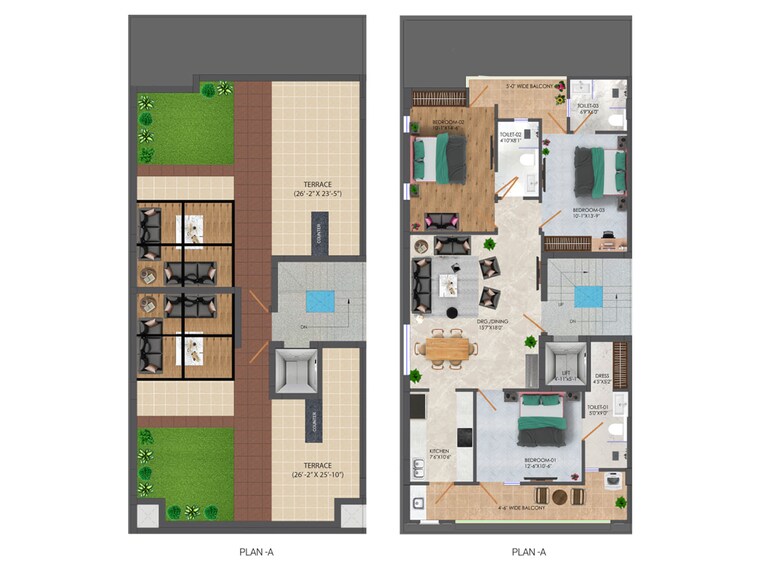 Floor Plan, sector 71 3 Bedroom 1600 Sq.Ft. Builder Floor In Sector 71 Gurgaon 9263673