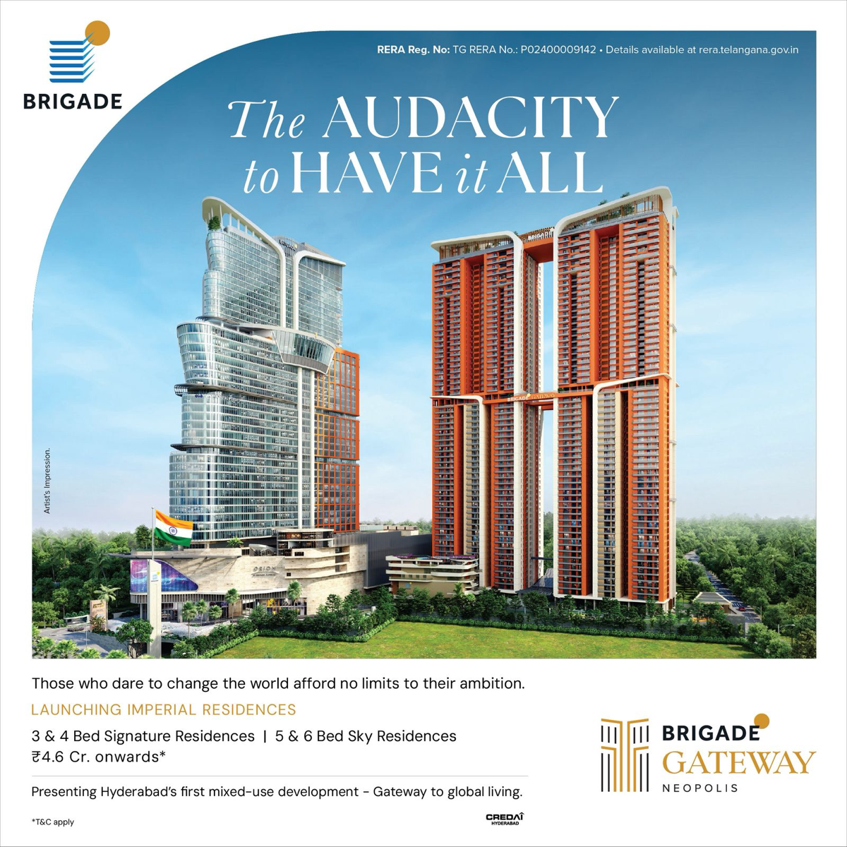 3.5 BHK + Servant Room Apartment For Sale in Brigade Gateway