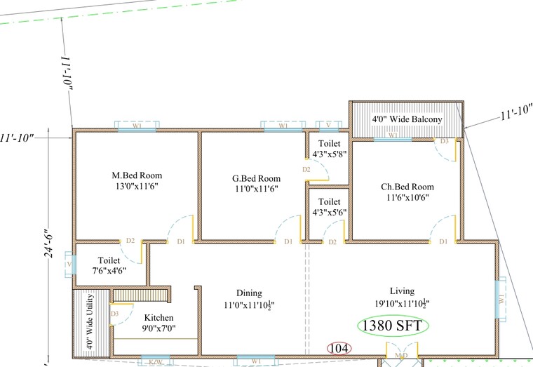 Floor Plan, nallagandla 2 Bedroom 1050 Sq.Ft. Apartment In Nallagandla Hyderabad 9264026