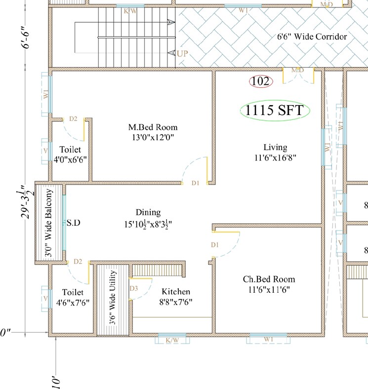 Floor Plan, nallagandla 2 Bedroom 1050 Sq.Ft. Apartment In Nallagandla Hyderabad 9264026