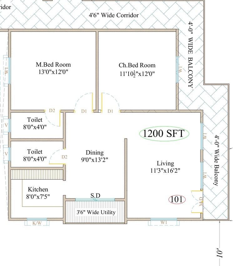 Floor Plan, nallagandla 2 Bedroom 1050 Sq.Ft. Apartment In Nallagandla Hyderabad 9264026