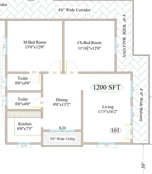 Floor Plan in 2 BHK Apartment at Nallagandla – for Sale