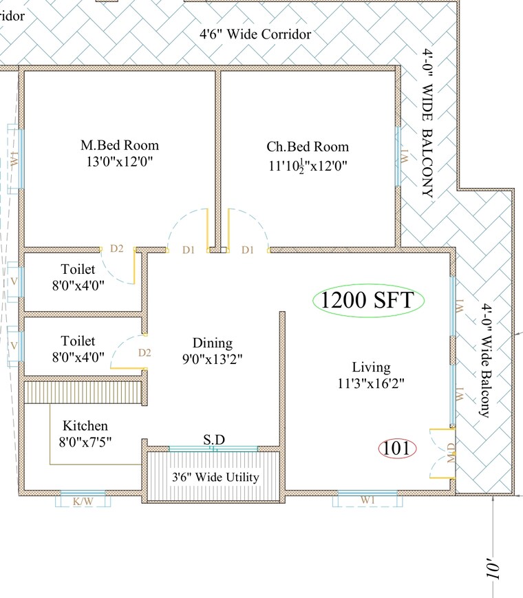 Floor Plan, nallagandla 2 Bedroom 1115 Sq.Ft. Apartment In Nallagandla Hyderabad 9264045