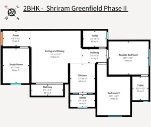 Floor Plan in 3 BHK Apartment at Shriram Greenfield Phase 2, Budigere – for Sale