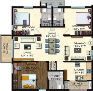 Floor Plan in 3 BHK Apartment at Tellapur – for Sale