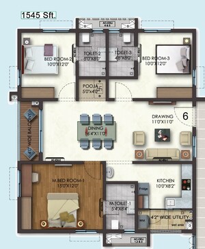 Floor Plan in 3 BHK Apartment at Honer Aquantis, Gopanpally – for Sale