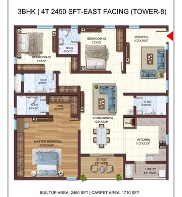 Floor Plan in 3 BHK Apartment at Vasavi Atlantis, Narsingi – for Sale