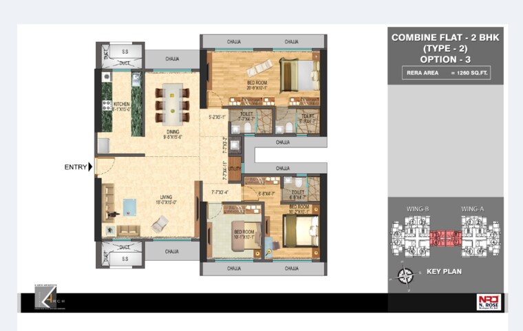 Floor Plan, n-rose-northern-hills 3 Bedroom 1260 Sq.Ft. Apartment In Dahisar East Mumbai 9269334