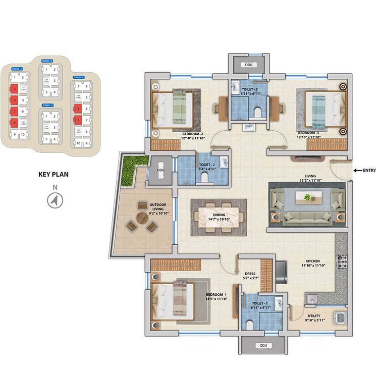Floor Plan, asbl-spectra 3 Bedroom 1980 Sq.Ft. Apartment In Financial District Hyderabad 9270329
