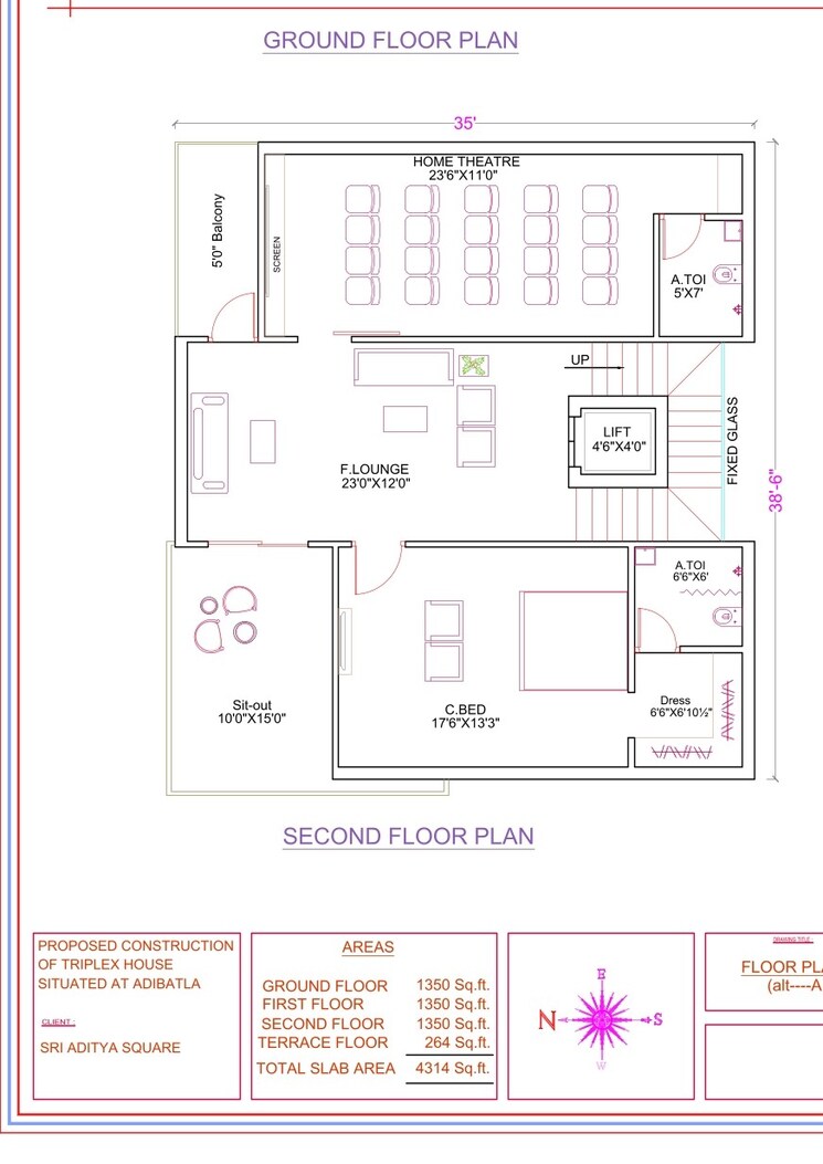 Floor Plan, bongloor 4 Bedroom 4314 Sq.Ft. Villa In Bongloor Hyderabad 9271453