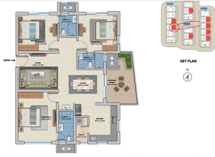 Floor Plan, asbl-spectra 3 Bedroom 1980 Sq.Ft. Apartment In Financial District Hyderabad 9272318