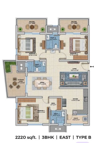 Floor Plan in 3 BHK Apartment at ASBL Spectra, Financial District – for Sale
