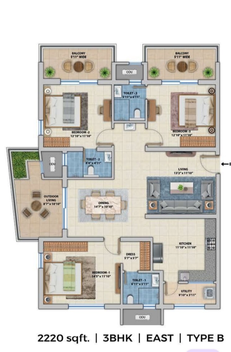 Floor Plan, asbl-spectra 3 Bedroom 2220 Sq.Ft. Apartment In Financial District Hyderabad 9272487