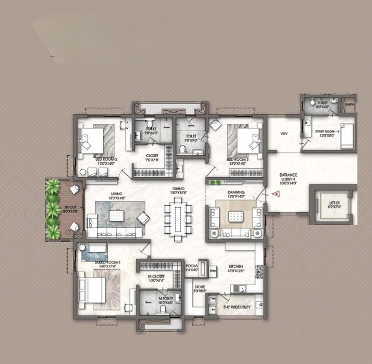 Floor Plan, rajapushpa-skyra 3 Bedroom 3140 Sq.Ft. Apartment In Kokapet Hyderabad 9273567