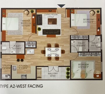 Floor Plan in 3 BHK Apartment at Acropolis Buildwell, Nagole – for Sale