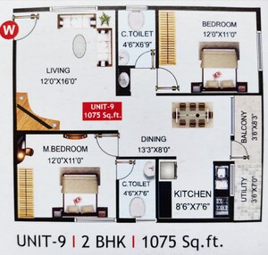 Floor Plan in 2 BHK Apartment at Druva Daffodils, Whitefield – for Sale
