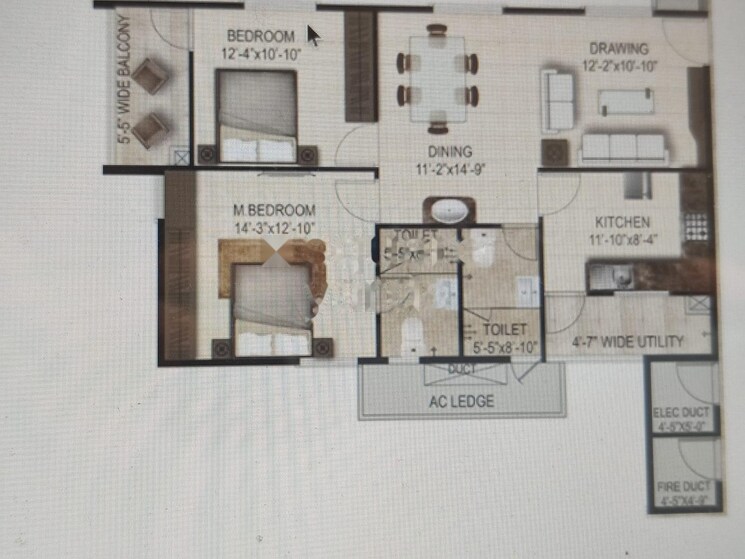 Floor Plan, paramount-hill-county 3 Bedroom 1236 Sq.Ft. Apartment In Kondapur Hyderabad 9275764