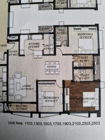 Floor Plan in 3 BHK Apartment at Puravankara Purva Atmosphere, Thanisandra Main Road – for Sale