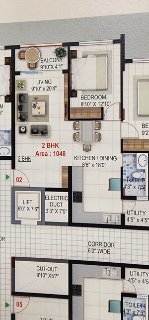 Floor Plan in 2 BHK Apartment at SM Silver Springs, Banaswadi – for Sale