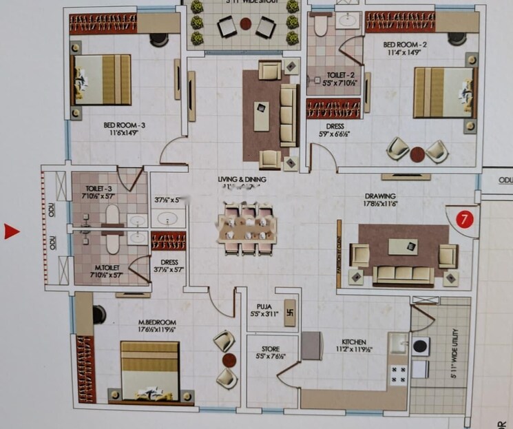 Floor Plan, my-home-sayuk 3 Bedroom 1586 Sq.Ft. Apartment In Tellapur Hyderabad 9278964